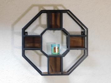 Wall rack Industrial M - octagonal - mango wood and metal