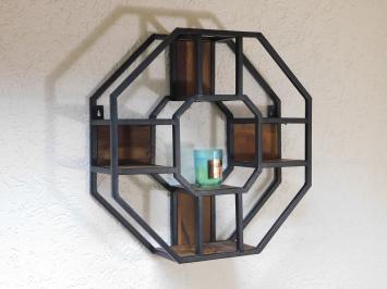 Wall rack Industrial M - octagonal - mango wood and metal