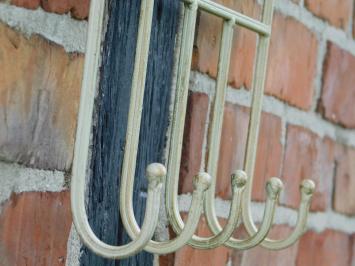 Vintage Wall Rack with Hooks - Old White - Wrought Iron