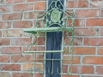 Vintage Wall Rack with Hooks - Old Green - Wrought Iron