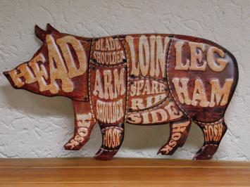 Wall Plate Pig - 50 cm - Pork Parts - Metal