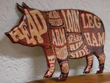 Wandbord Varken - 50 cm - Pork Parts - Metaal