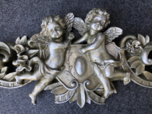 Angel wall ornament, cabinet piece, polystone-silver color.