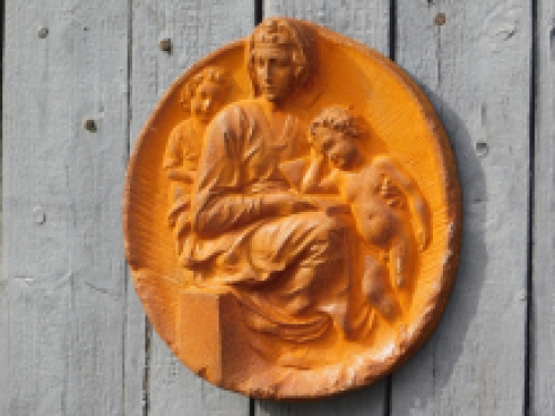 Wall ornament Mary with child - cast iron - rust colour