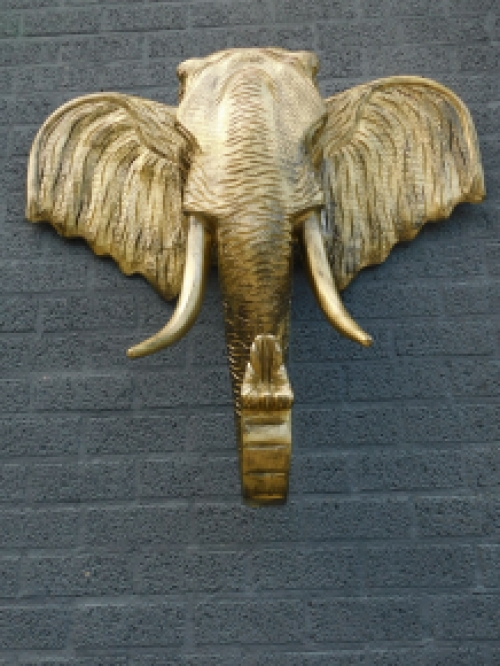 Fors wandornament van een olifant, goud-zwart look, heel groot en fors!