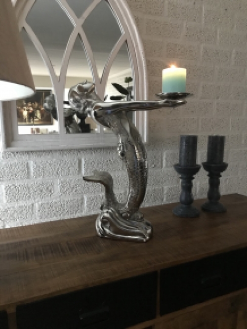 Mermaid as a holder, for example as a candlestick, aluminum with a nickel / chrome look